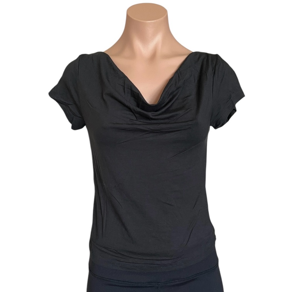 Silence + Noise Women's Drape Neckline Short Sleeve Top Women’s Large Black New